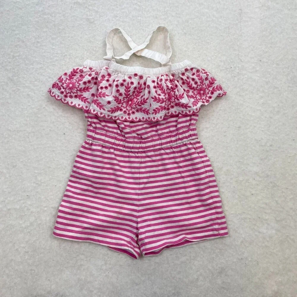 Hanna Andersson Pink Cotton Summer Stripes Romper Size 3T